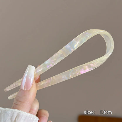 U-Shaped Hair Sticks Acetate Acrylic Hair Fork Hair Clips Fashion Bow Hairpin Geometric Headwear Women Girls Hair Accessories