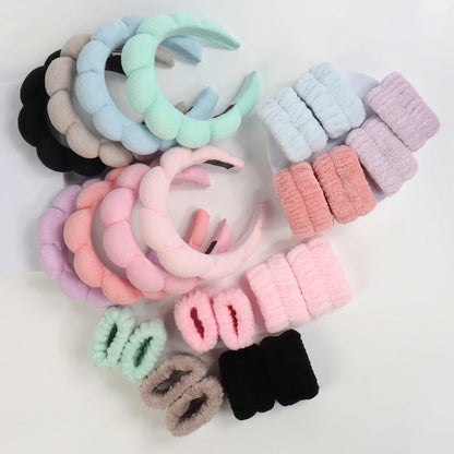 1/3Pcs Fashion Microfiber Washing Wristbands Scrunchies Puffy Headband Spa Bubble Headband for Washing Face Makeup Shower Skincare