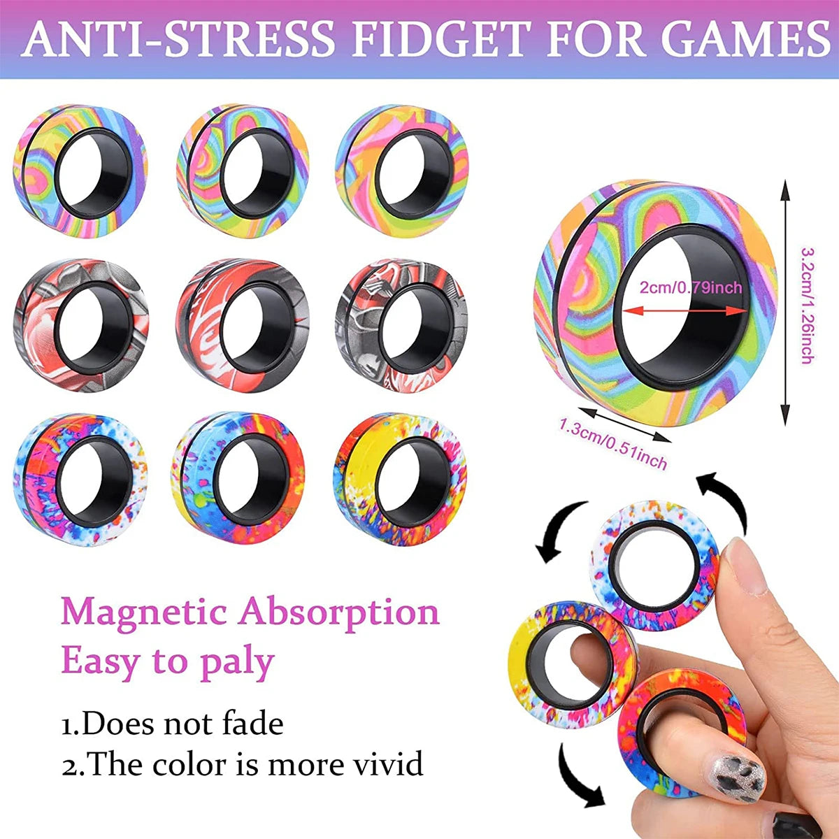 Magnetic Fidget Rings – 3-Piece Spinner Set for Stress Relief