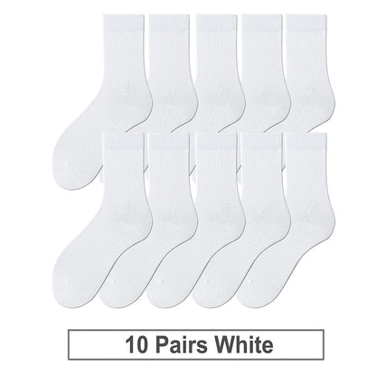 10 Pairs New Men's Cotton Socks Black Business Men Socks Soft Breathable Autumn Spring for Male White US6-10