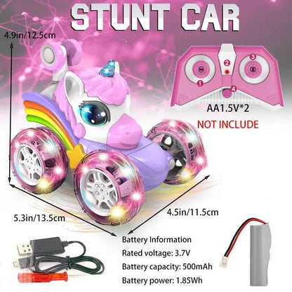 Unicorn Remote Control Car for Girls, 360° Rotating 4WD Stunt RC Cars with Cute Lights, Rechargeable Toys-Kid for Birthday Gifts