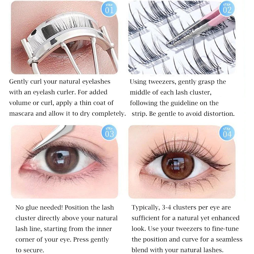 No Glue Needed Idol False Eyelashes Large Capacity 7-9mm Self Adhesive Eyelashes tweezers DIY Lash Extension Cluster Lashes