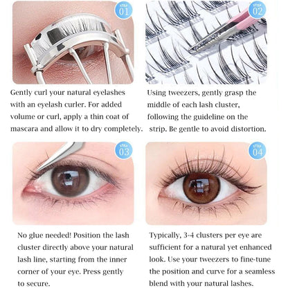 No Glue Needed Idol False Eyelashes Large Capacity 7-9mm Self Adhesive Eyelashes tweezers DIY Lash Extension Cluster Lashes