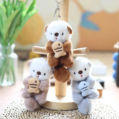 ZAKOL Cute Otters Holding Fish Plush Pendant Keychain Backpack Keyrings Pendant Bag Key Wallet Pendant Wholesale