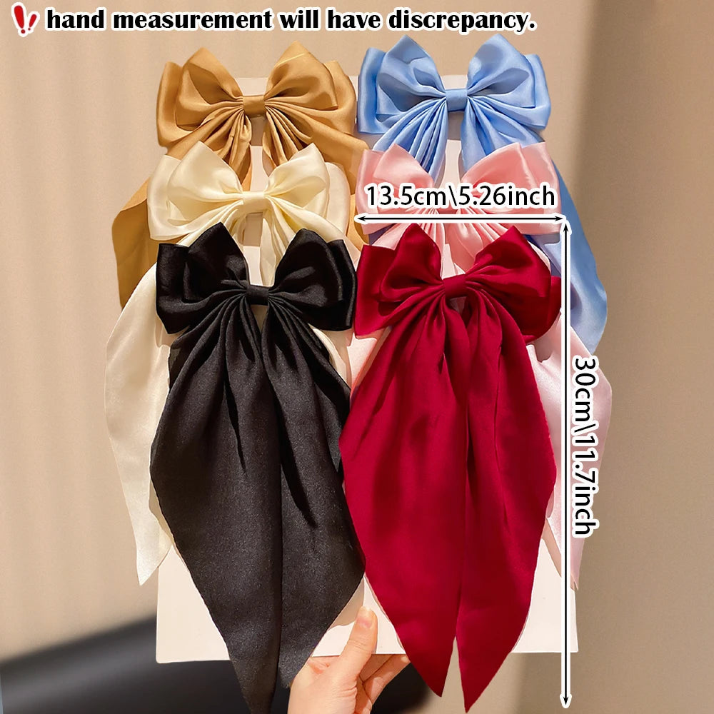 Large Bow Hair Clips, 6-Pack Solid Color Hair Barrettes for Girls
