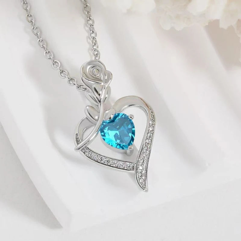 Heart Pendant Necklace, Hollow Heart Rhinestone Jewelry for Women