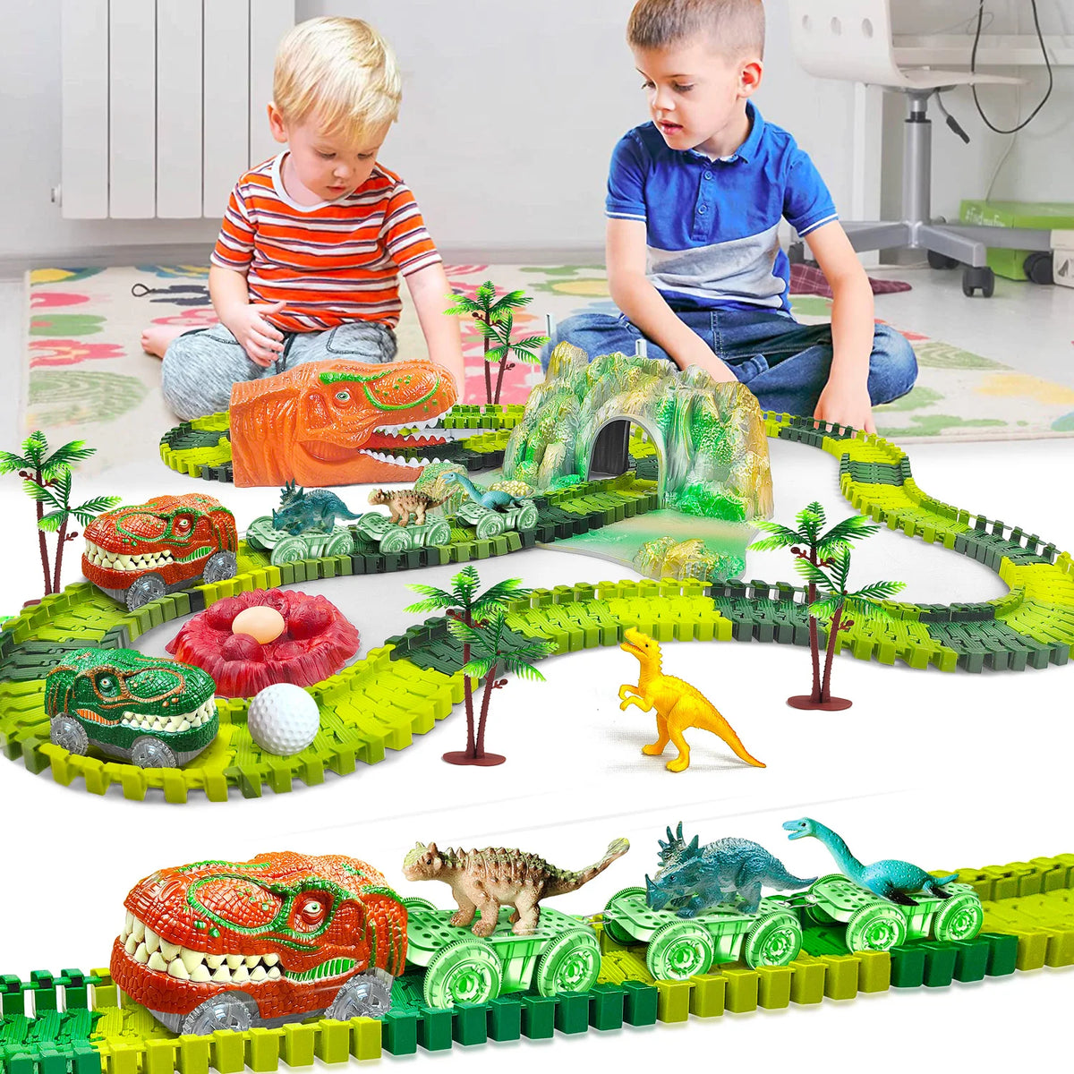 Dinosaur Race Track Toy Set – Flexible Track and Racing Car