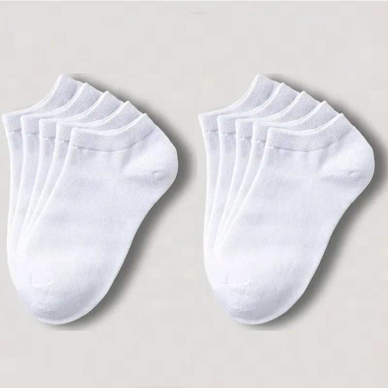 1-20pairs Wholesale Unisex Socks, Breathable Sports Socks, Solid Color Boat Socks, Comfortable Cotton Ankle Socks, White