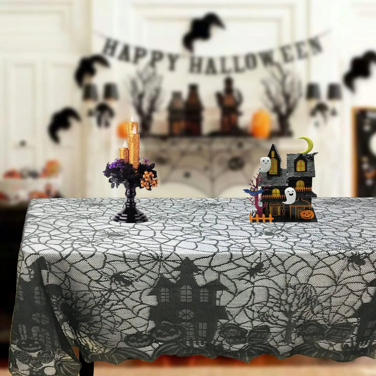 Halloween Spider Web Table Runner – Black Tablecloth Decor