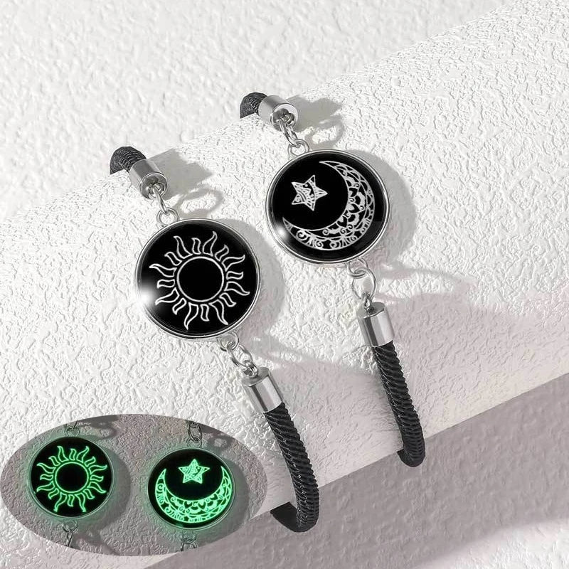 Sun Moon Couple Bracelets, Luminous Matching Rope Bracelets for Couples