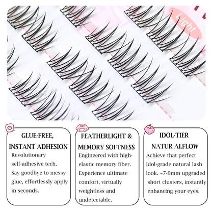 No Glue Needed Idol False Eyelashes Large Capacity 7-9mm Self Adhesive Eyelashes tweezers DIY Lash Extension Cluster Lashes