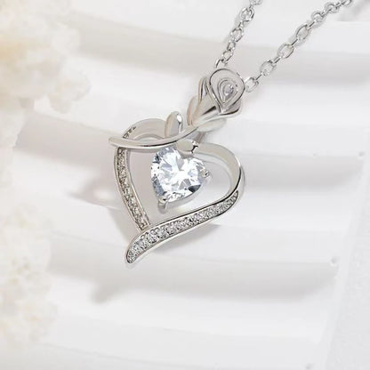 Heart Pendant Necklace, Hollow Heart Rhinestone Jewelry for Women