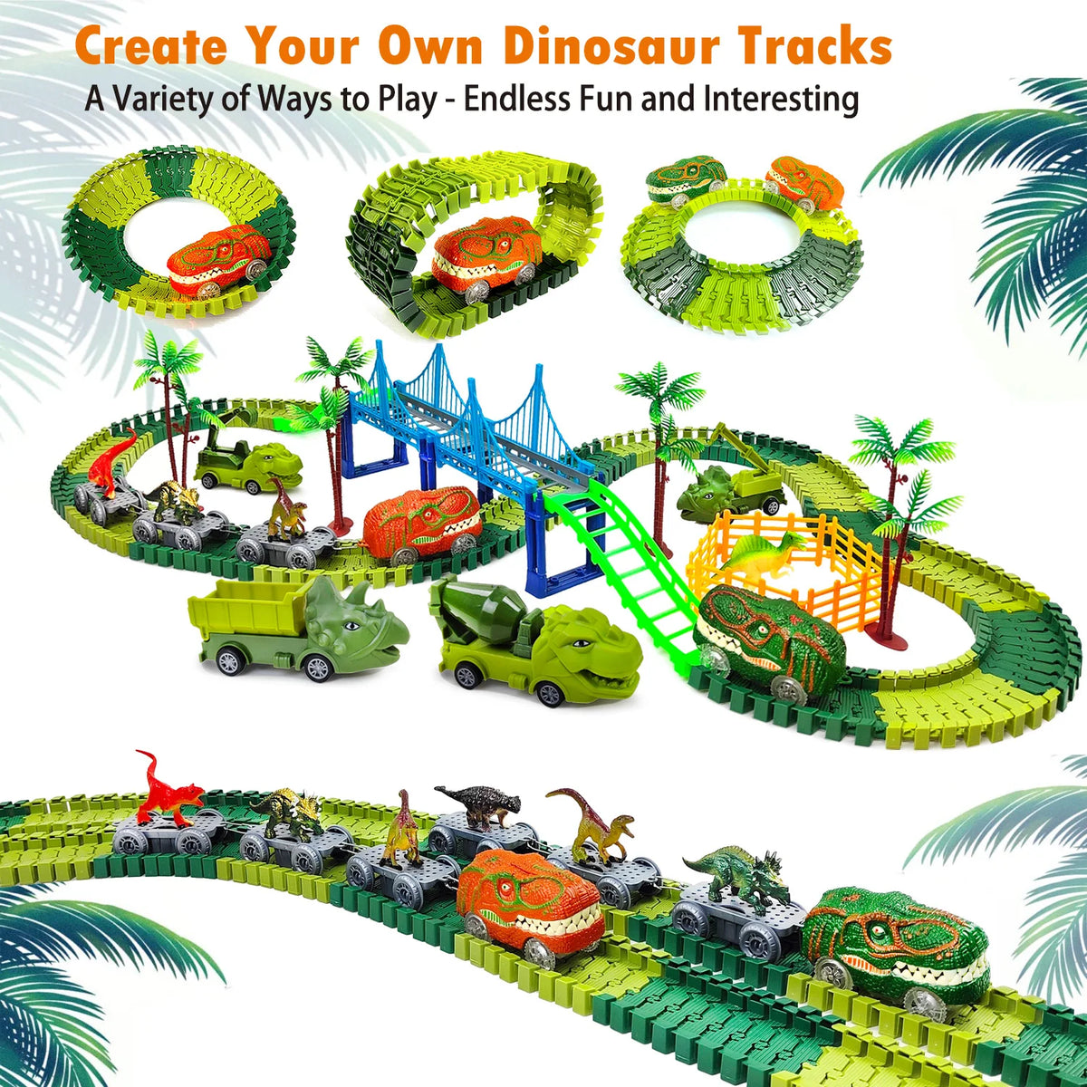 Dinosaur Track Toy – Kids Electric Track Car with Lights