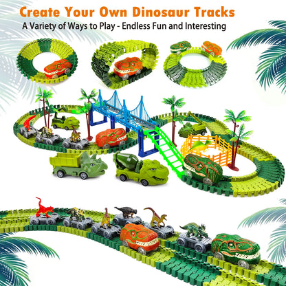 Dinosaur Track Toy – Kids Electric Track Car with Lights