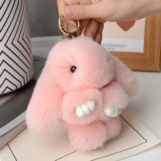 Rabbit Fur Keychain – Plush Bag Charm Animal Accessory