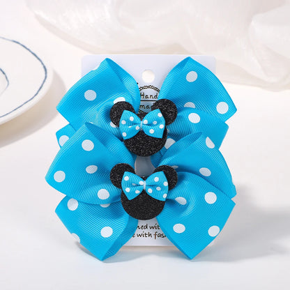 2Pcs/lot 3.9in Big Bows Hair Bangs Clip for Little Girls cartoon Party Headdress Sweet Polka Dot Bow Hair Clip Set