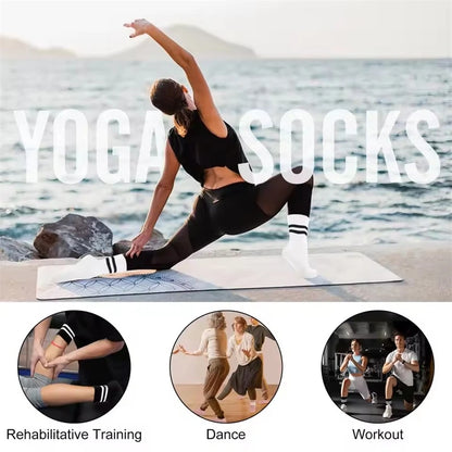 3 Pairs Women Long Yoga Socks Silicone Anti-Slip Grips Non Skid Socks Ideal for Pilates Barre Ballet Dance Home Workout Fitness