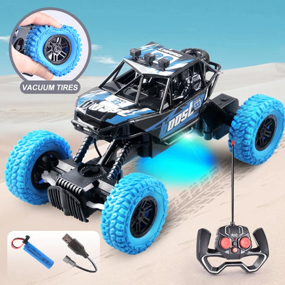 LED Off-Road RC Car with Flashing Lights & Rubber Tires