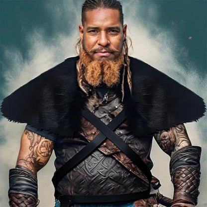 Medieval Viking Fur Cape Shawl Faux Fur Collar Shoulder Cloak Retro Warrior Knight Hunter Pirate Halloween Cosplay Costume