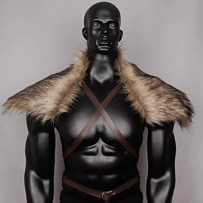Medieval Viking Fur Cape Shawl Faux Fur Collar Shoulder Cloak Retro Warrior Knight Hunter Pirate Halloween Cosplay Costume
