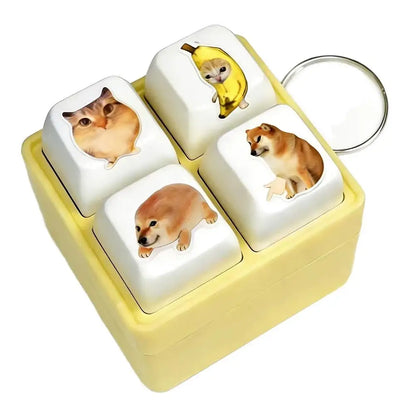 4-Key Voice Button Keyboard Keychain Shiba Inu Cat Meme Voices Relieves Stress Relief Fidget Toy Finger Keyboard Games Keychain