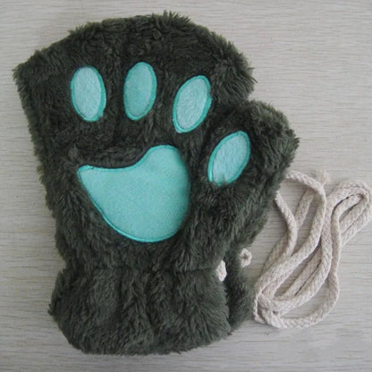 Fingerless Gloves, Cute Cat Paw Plush Gloves for Women & Adults