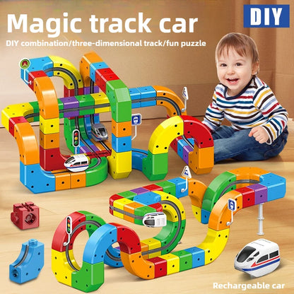 Electric Train Building Blocks with Magnetic Track for Kids