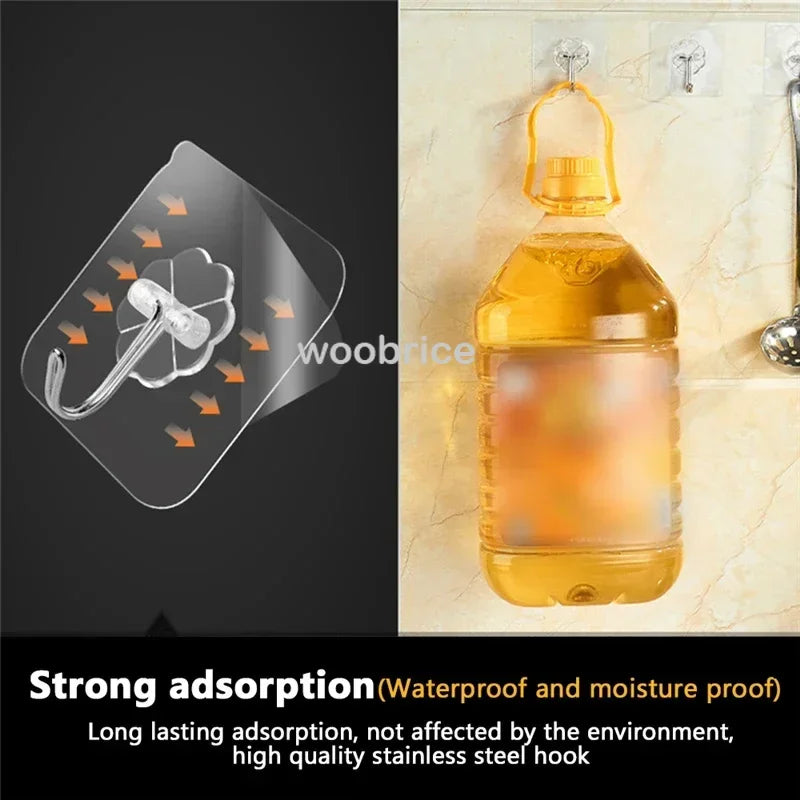 Transparent Strong Self-adhesive Wall Hook Coat Key Rack Holder Hanging Towel Holder Hooks Organizer Bathroom Accessories