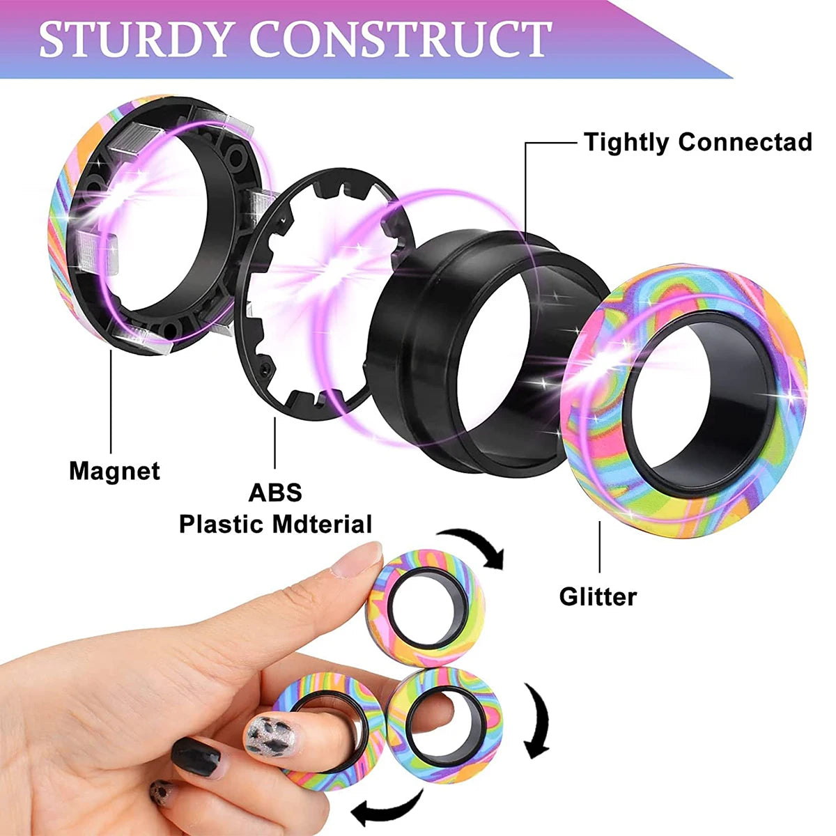 Magnetic Fidget Rings – 3-Piece Spinner Set for Stress Relief