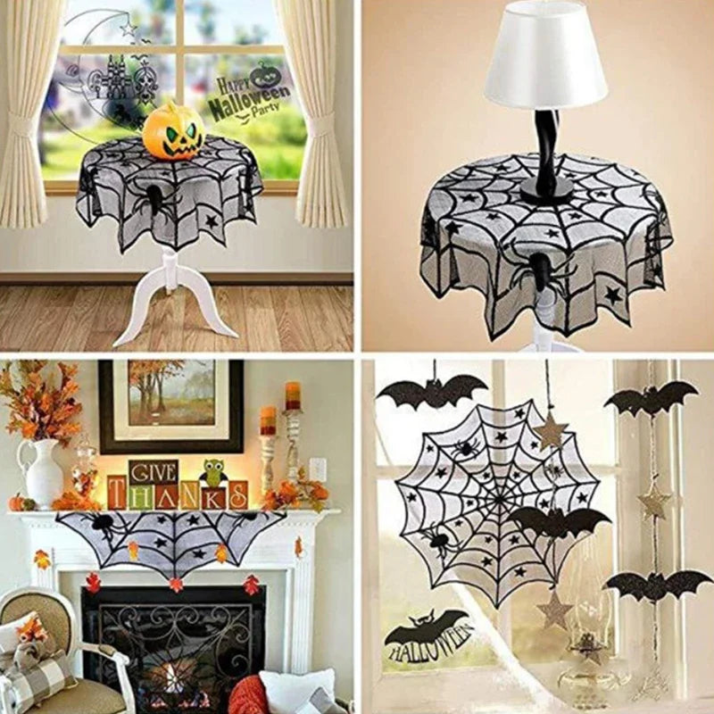 Halloween Spider Web Tablecloth – Black Lace Table Runner