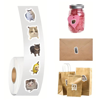 500pcs/roll Cartoon Meme Cat Stickers For School Reward Stickers Classroom Decoration Encouragement Sticker For Student Teacher
