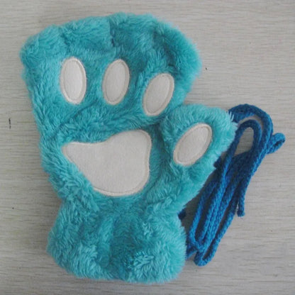 Cat Paw Fingerless Gloves – Plush Wrist Mittens for Adults