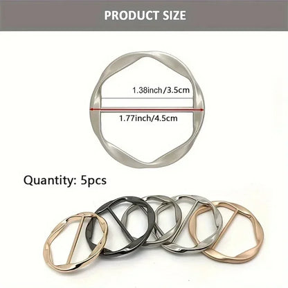 5pcs Fashion Metal Round Circle Clip Buckle Shawl T-Shirt Tie Clip Brooch Waist Buckle Versatile Clothing Ring Wrap Holder