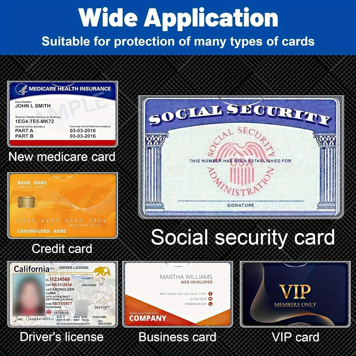 8-Pack PVC Card Protective Sleeves for Credit, Insurance & ID Cards