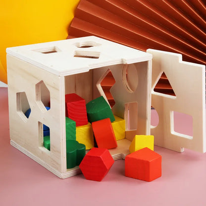 Wooden Shape Puzzle Box – Montessori 3D Geometric Matching Toy