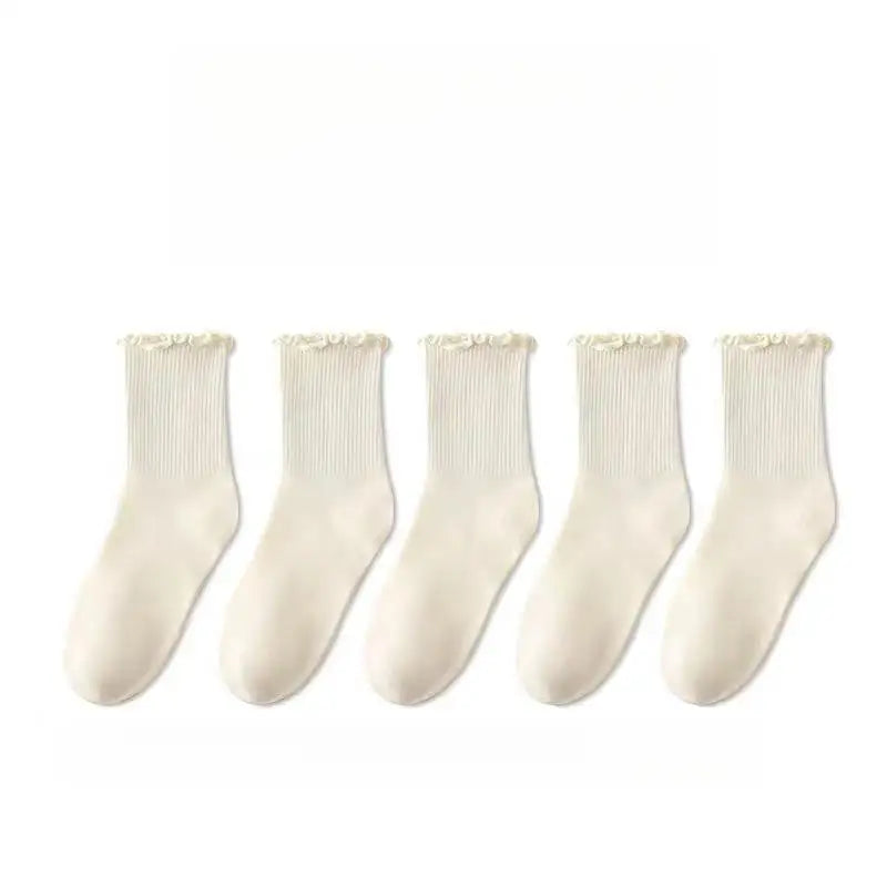 5 Pairs /1 Lot Socks for Women Breathable Black White Set Spring Autumn Ruffle Middle Tube Ankle Short