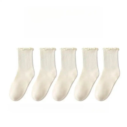 5 Pairs /1 Lot Socks for Women Breathable Black White Set Spring Autumn Ruffle Middle Tube Ankle Short