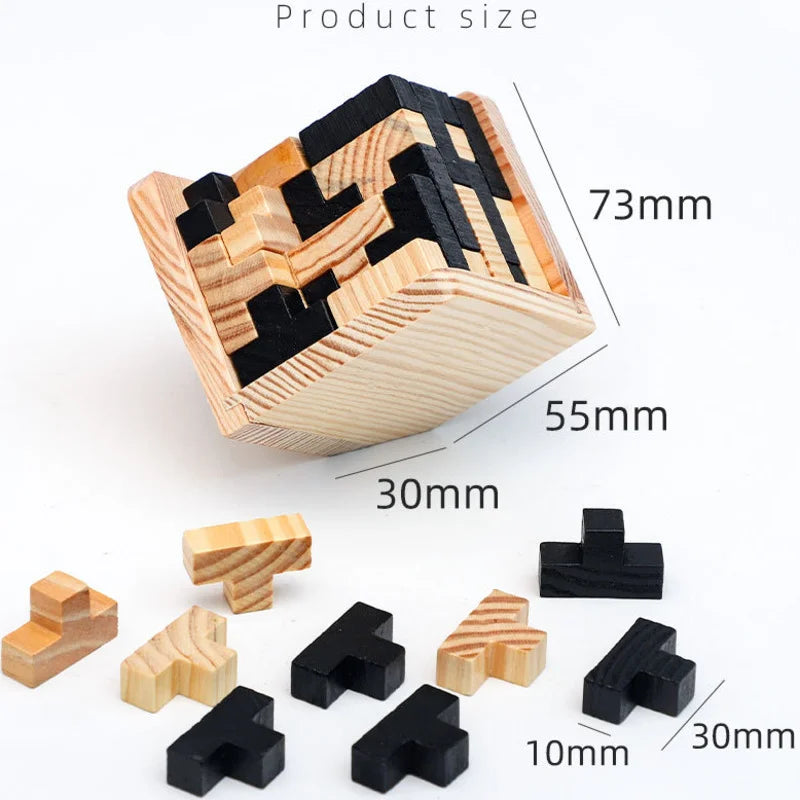 3D Wooden Cube Puzzle – Interlocking Brain Teaser Game