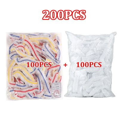 Disposable Food Cover Elastic Plastic Wrap Food Grade Food Lids Shoe Cover Shower Headgear Bowls Caps Food Fresh Saver Bag Dust