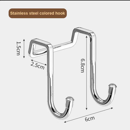 201 Stainless Steel Hook Free Punching Double S-Shape Hook Kitchen Bathroom Cabinet Door Back Type Coat Towel Storage Hanger