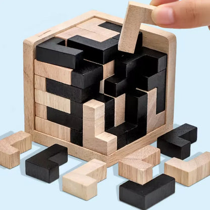 3D Wooden Cube Puzzle – Interlocking Brain Teaser Game