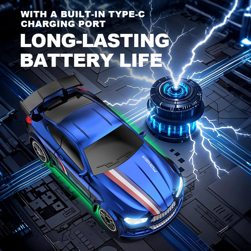 1:64 Mini RC Drift Car with 4WD, LED Lights and USB-C Charging