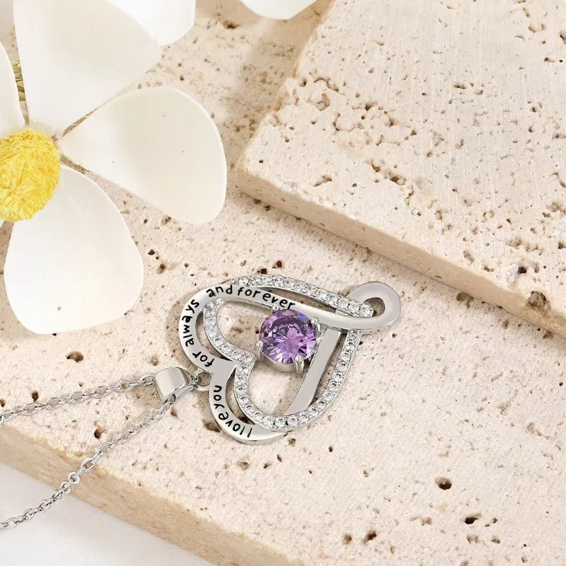 Heart Pendant Necklace, Hollow Heart Rhinestone Jewelry for Women
