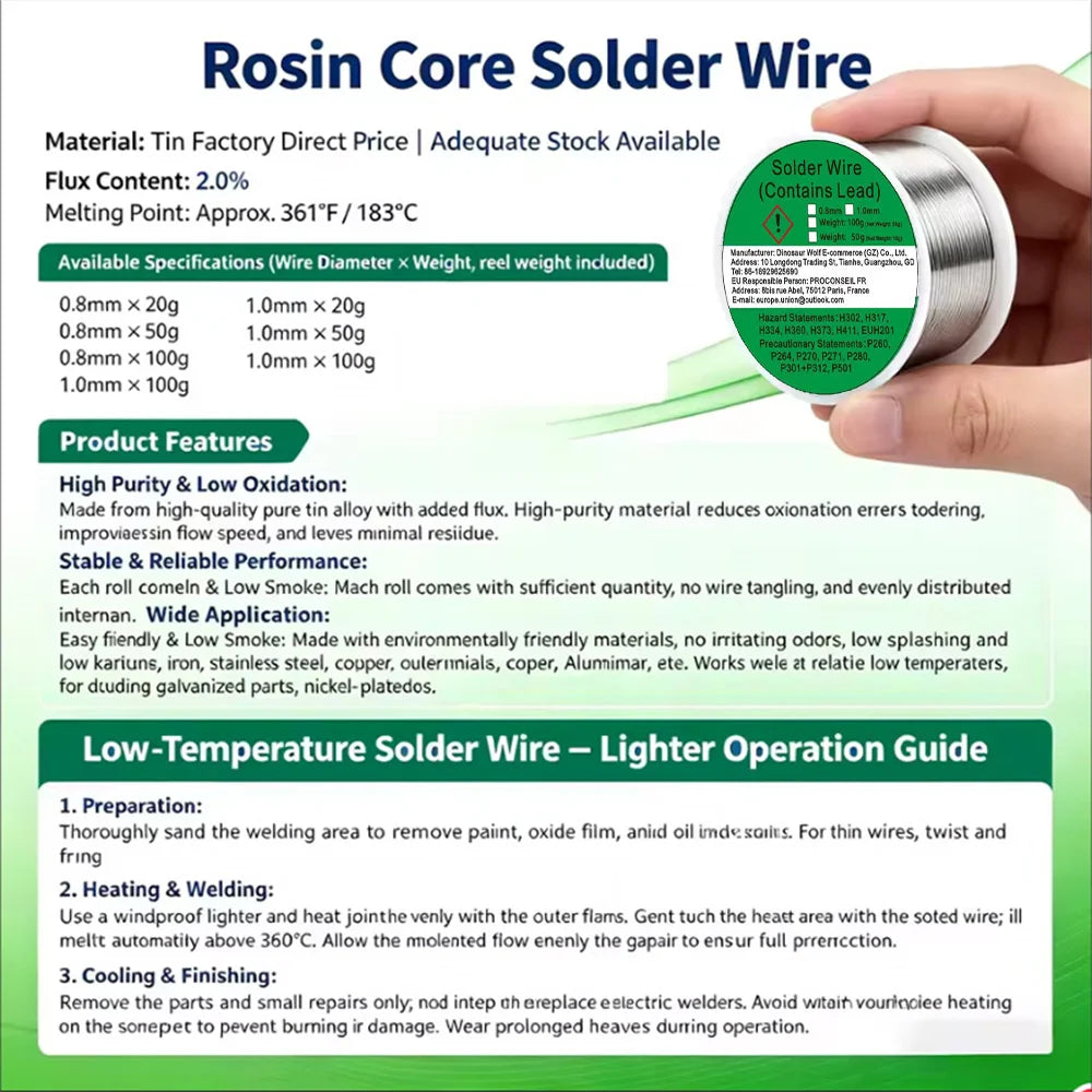 Rosin Core Soldering Wire 0.8mm and 1.0mm, 2% Flux