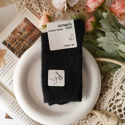 Wool Socks for Women Autumn Winter Medium Tube Socks Thickened with Wool Warm Rabbit Hair Socks Winter Black Cashmere Stockings