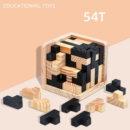 3D Wooden Cube Puzzle – Interlocking Brain Teaser Game
