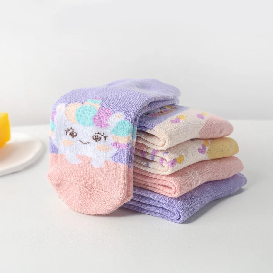 5 Pairs of Kidsren's Socks with Cartoon Cute Unicorn Patterns for Girls and Babies, Versatile Trendyy Bow Mid-Calf Socks, Suitable for Daily Casual Life