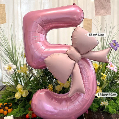 Pink Bow Balloons – 2-Pack 40-Inch Aluminum Foil Party Decor