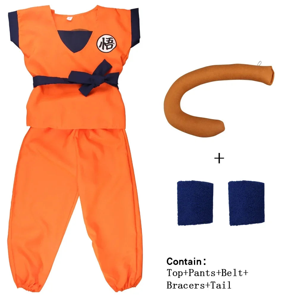 Adult Kids Son Goku Gui Carnival Cosplay Anime Costumes Halloween parties and Holiday Including Tail Wrist Wig Blue Gold Design
