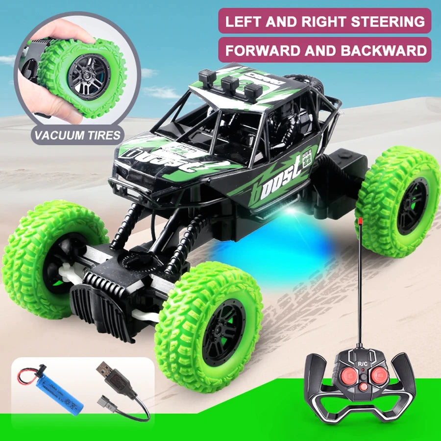LED Off-Road RC Car with Flashing Lights & Rubber Tires